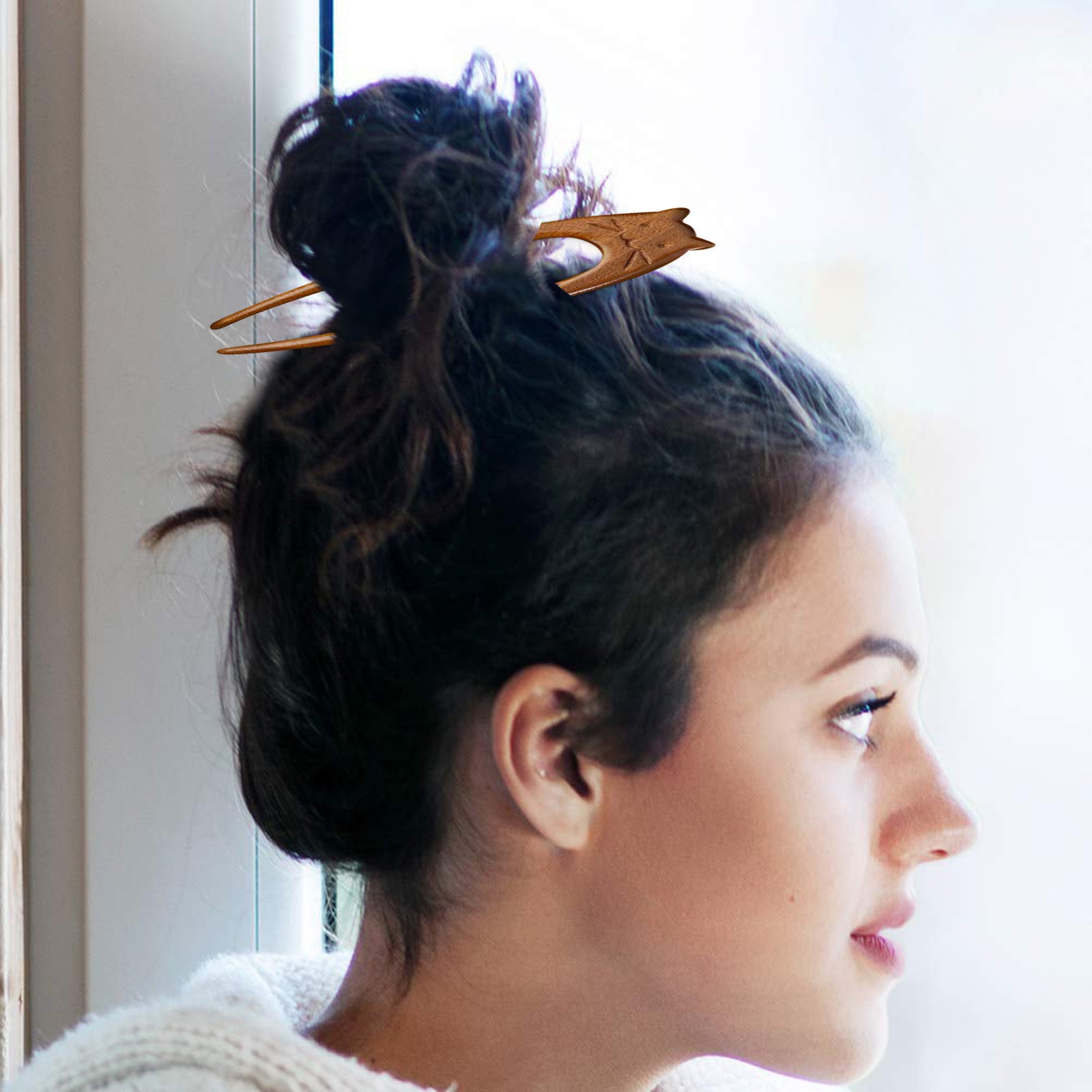 Hair Accessories Antique Style Golden Rosewood Hairpin With Cute Bear